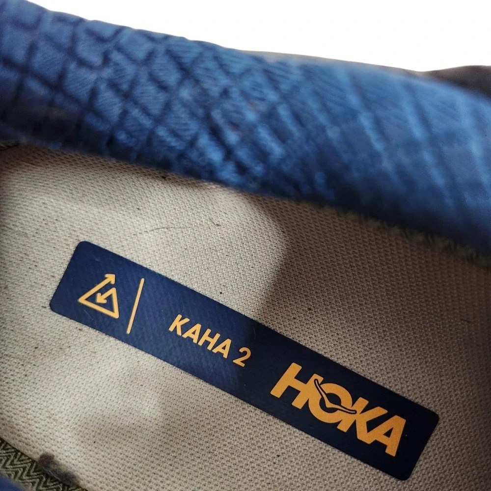 HOKA ONE ONE Kaha 2 Low Shoes Mens 11.5 Gray Blue Leather Trail Vibram Hiking